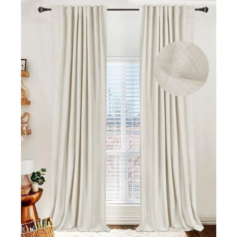 100% Blackout Shield Linen Blackout Curtains for Bedroom 96 Inches Long,Back Tab/Rod Pocket Living Room Drapes,