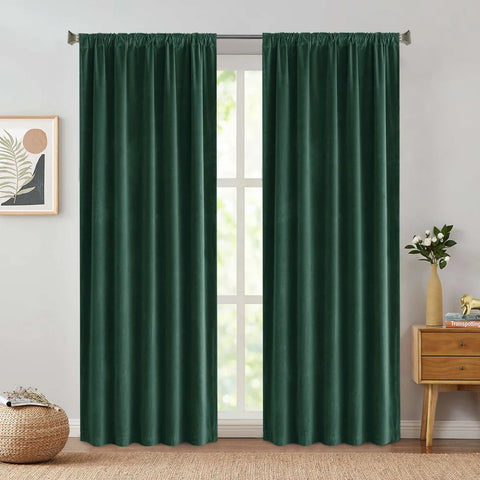 JINCHAN Emerald Green Velvet Black Curtains  Living Room Bedroom Curtain Luxury Window Drapes Room Darkening Extra Long Curtain