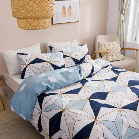 Soft Geometric Print King Size Bedding Set with Cozy Queen Size Duvet Cover, Stylish Full Single Double Bed Quilt Cover, and Pil