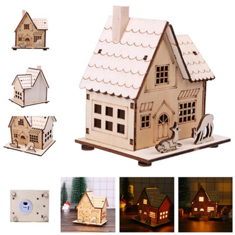 Christmas Decorations Christmas LED Light Wooden House Luminous Cabin Table Ornaments Night Lamp for Home New Year Kids Gifts