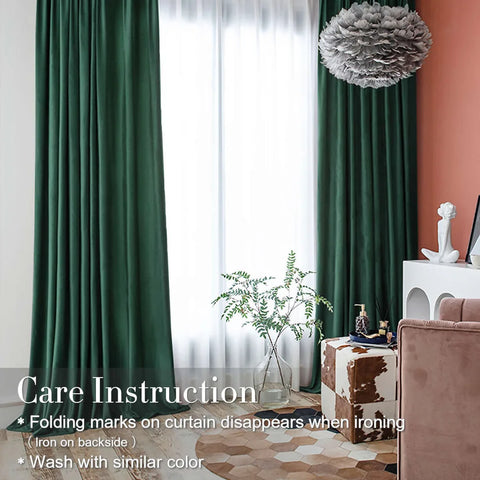 JINCHAN Emerald Green Velvet Black Curtains  Living Room Bedroom Curtain Luxury Window Drapes Room Darkening Extra Long Curtain