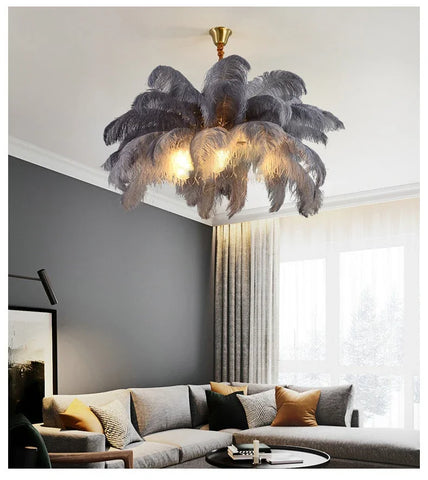 Modern Ostrich Feather Lamp Led Pendant Lights Living Room Home Decor Bedroom Indoor Lighting Chandelier Hanging Light Fixture