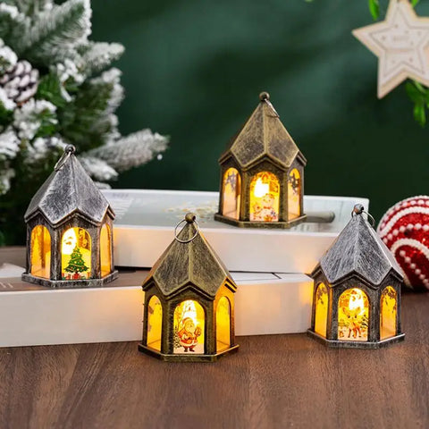 Retro Christmas Lanterns Glittering Night Light Lamp Multifunctional Lighted Christmas Holiday Lanterns Indoor Lanterns Ornament