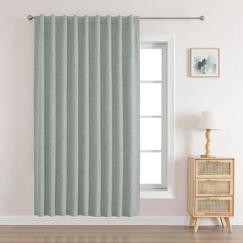 Blackout Linen Curtains Long 100% Blackout Drapes 95 inch Length 2 Panels Set