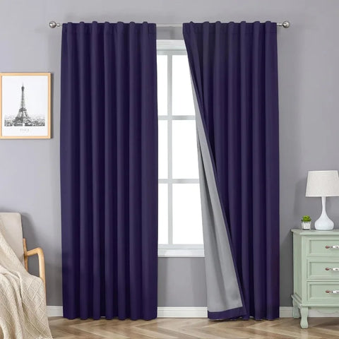 Blackout Linen Curtains Long 100% Blackout Drapes 95 inch Length 2 Panels Set