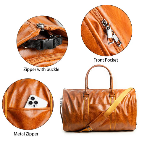 Outdoor PU Leather Luggage Travel Bag Business Suit Men Duffel Travelling