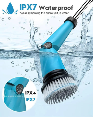 1500 RPM Battery Electric Spin Scrubber with Handle, 8 Replaceable Shower Scrubber & 2 Battery Powered Cleaning Brush wi