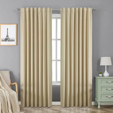 Blackout Linen Curtains Long 100% Blackout Drapes 95 inch Length 2 Panels Set