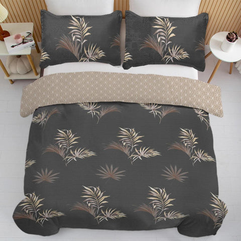 3pc Yellow and Brown Leaves Design Bedding Set Quilt Cover with Zipper Closure 1 Duvet Cover and 2 Pillowcases