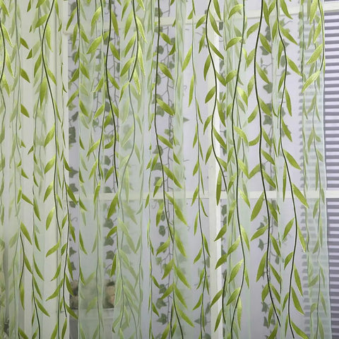 Pastoral Green Willow Sheer Curtains Window Yarn for Living Room Tulle Fabrics Kitchen Gauze Simple Curtain Panel Home Textiles