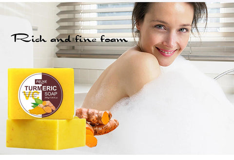 AILKE Natural Turmeric Soap Bar, Brighten, Remove Darkness, Acne, Pimples, Cleaning, Exfoliates, Uneven Skin Tone