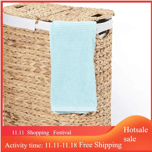 Premium Natural Handwoven Portable Laundry Bin Basket with Carrying Handles, Household Storage for Clothes, Linens, Sheets