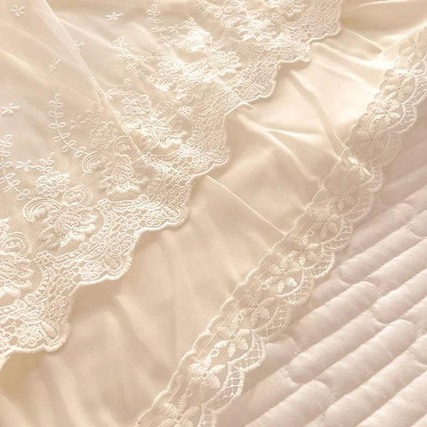 Quilted Cotton Flowers Lace Bed Skirt, Bedspread, Bed Sheet, Bed Cover, Pillowcases, 2/3Pcs Luxury Princess Wedding Bedding Set