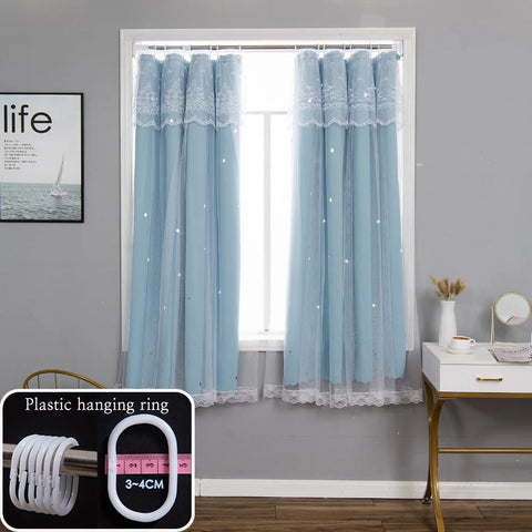 YanYangTian Star Curtain Blackout Partition Window Hanging ring for Bedroom Living room With gauze pink Simple Decor curtain