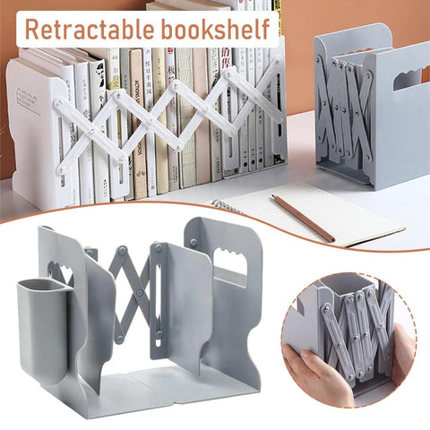 Adjustable Bookend with Pen Holder Retractable Bookends For Shelves Book Desk Organizer for Home Office School Accessories