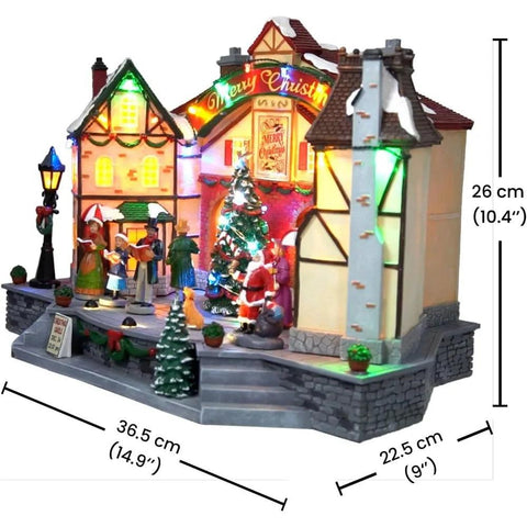 Christmas Village House Decoration,Colourful LED Lights Light Up Buildings,Christmas Cinema Scence,Music Rendering Atmosphere.