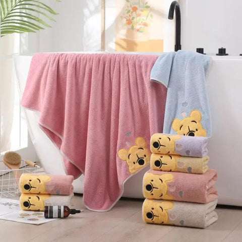 1-5PCS Winnie Bear Towel Bath Towel Set Soft and Absorbent Coral Velvet Bath Towel Home Wash Towel Children's Cartoon Bath Towel