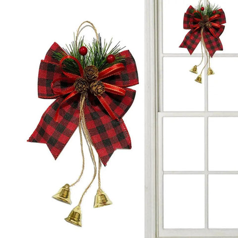 1 pcs Christmas Tree Large Topper Bow Knot with Artificial Spruce Pine Cones and Christmas Bell New Year Decorations 2024