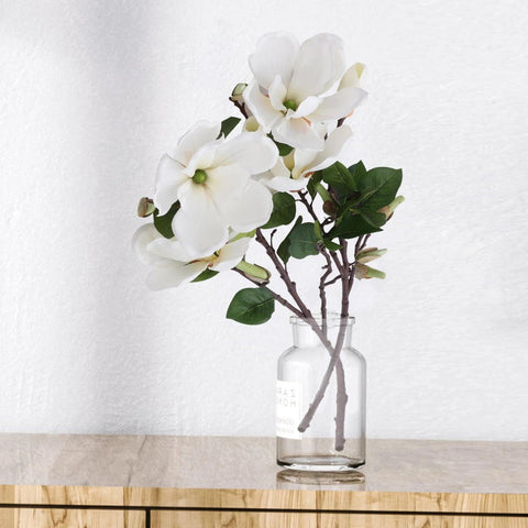 Magnolias Artificial Flowers 2Pcs Stems Faux Magnolia Flowers Real Touch Magnolia Flowers Branch for Office Vase Table