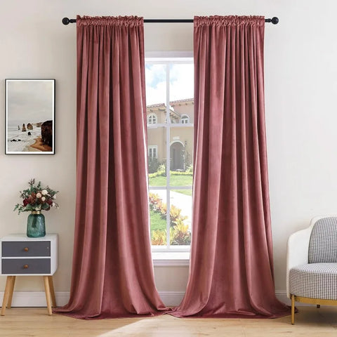 Curtains Thermal Insulated Blackout Curtain Drapes for Bedroom Living Room Darkening  Long Curtains Panels Rod Pocket Set of 2