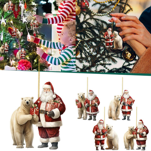 Happy New Year Cute Polar Bear Christmas Scene Decoration Circular Christmas Ornaments For Tree