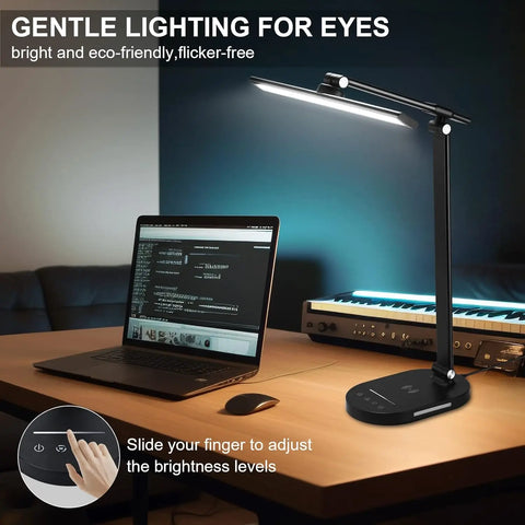 Lightess LED Desk Lamp with Wireless Charger, USB Charging Port, Touch Control, 5 Color Modes, 5 Brightness Level, Eye-Caring