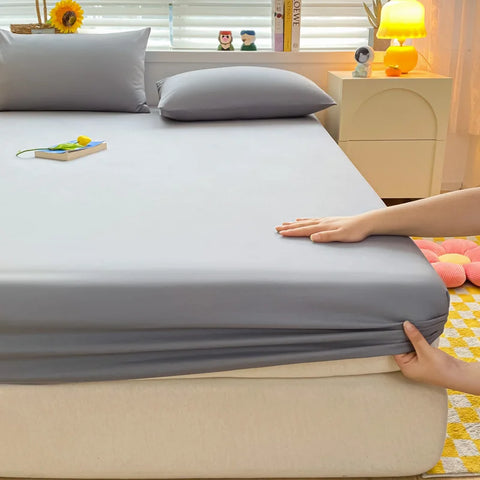 Soft Cotton Fitted Bed Sheet with Elastic Band Solid Color Mattress Cover for Single Double King Queen Bed 140/150/160/180/200