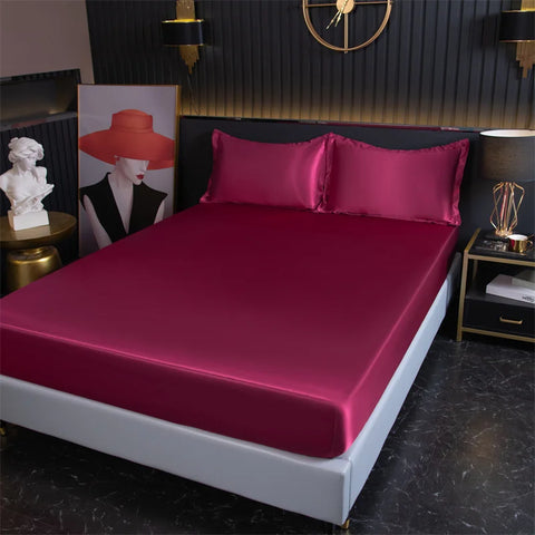 Luxury Satin Fitted Sheet High-End Solid Color Mattress Cover With Elastic Band Bed Sheet Rayon Fit Sheet