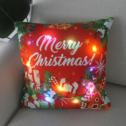 45cm LED Christmas Cushion Cover Glowing Pillowcase with Lights 2023 Christmas Decorations for Home Navidad New Year Xmas Decor