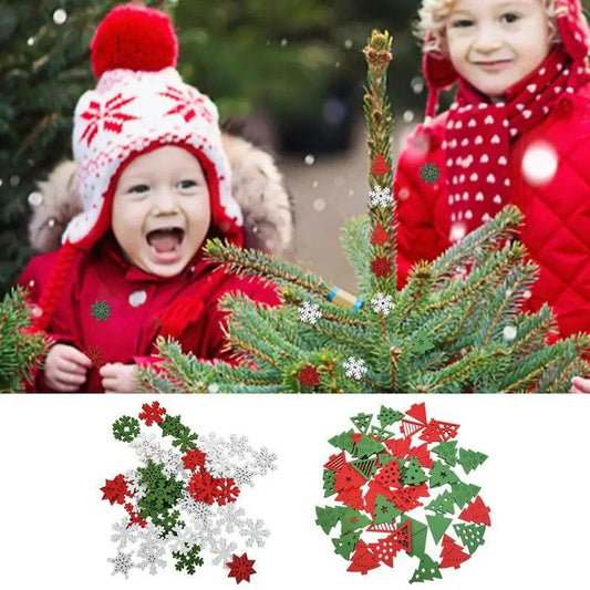 Wooden Christmas Snowflakes DIY Christmas Decorations For Home Mini Tree Ornaments Xmas Gift Happy New Year Decor 50pcs