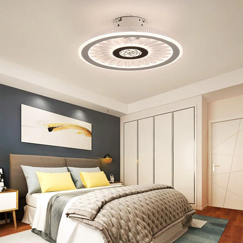 Modern Ceiling Fan Light LED 3 Color Changes Dimmable Chandelier Lamp Semi Flush Mount