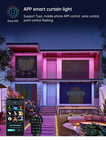 Smart Curtain Christmas Light String Bluetooth APP Application RGB IC Control DIY Graphic LED Display Curtain Decoration Light