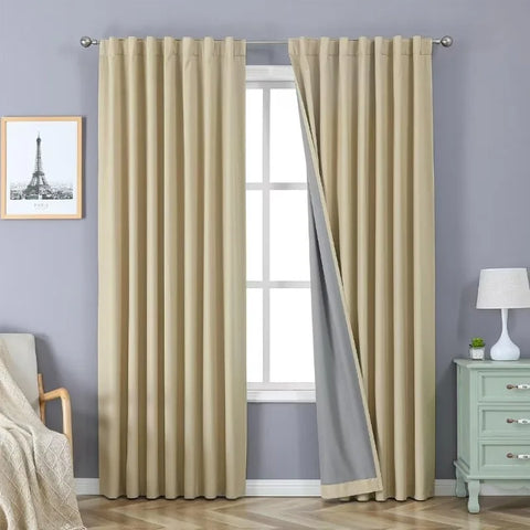 Blackout Linen Curtains Long 100% Blackout Drapes 95 inch Length 2 Panels Set