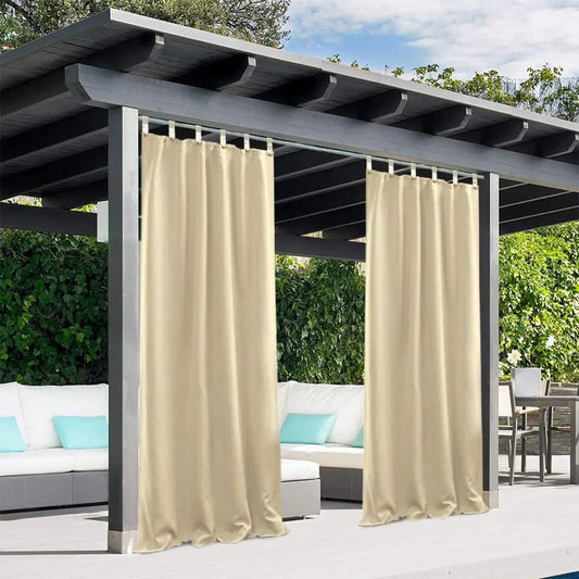 Beige Polyester Novelty 50 in. W x 96 in. L Thermal Tie Top Outdoor Blackout Curtain