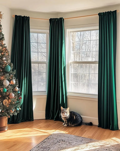 JINCHAN Emerald Green Velvet Black Curtains  Living Room Bedroom Curtain Luxury Window Drapes Room Darkening Extra Long Curtain