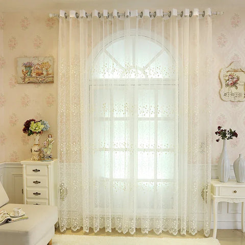 French Beige Lace Flower Embroidery Sheer Tulle Curtains for Living Room Bedroom Kitchen Window Drapes Voile Cheap Yarn Cortinas