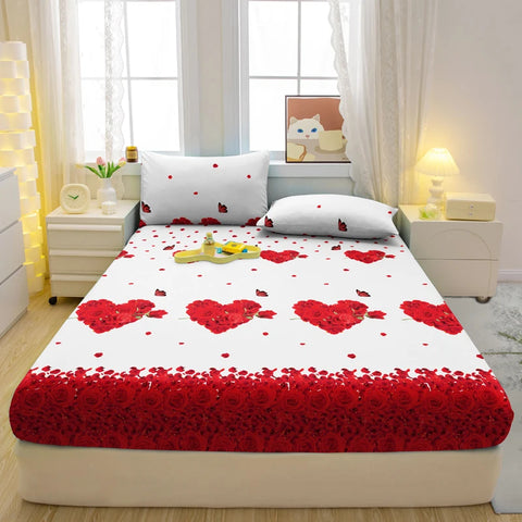 1 Simple Modern Heart-Shaped Printed Matte Fitted Sheet, Bedroom Printed Bed Cover, Bedding (Excluding Pillowcases)