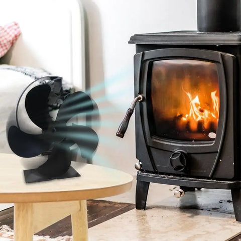 Wood Stove Blower Fan 5 Blades High Efficiency Fireplace Fan With Moon Star Shape Stand Quiet Working Thermodynamic Wood Burning