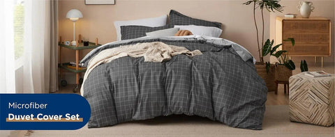 Striped Duvet Cover King - Scandinavian Duvet Cover Set with Zipper Closure, Grey Bedding Set