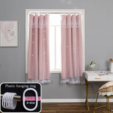 YanYangTian Star Curtain Blackout Partition Window Hanging ring for Bedroom Living room With gauze pink Simple Decor curtain