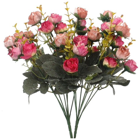 Silk Flowers Rose 7 Branch 21 Heads Leaf Rose Wedding Floral Decor Bouquet Artificial Flowers With Stem