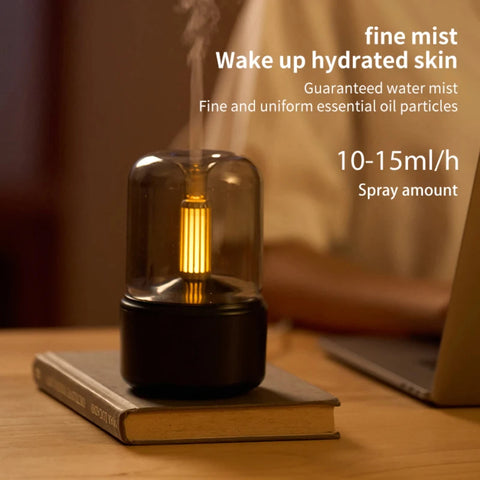 Ultra-Quiet Cool Mist Essential Oil Diffuser - Compact Portable Candle Light H2O Air Humidifier - Refreshing Mini USB Humidifier