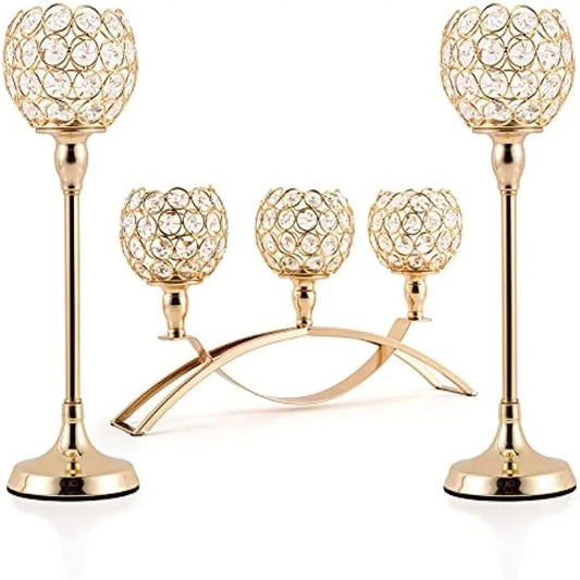 Elegant Gold Candle Holders for Table Centerpieces - Tealight Candlestick, Candelabra Stand with 3 Arms, Perfect for Your Living