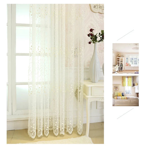 French Beige Lace Flower Embroidery Sheer Tulle Curtains for Living Room Bedroom Kitchen Window Drapes Voile Cheap Yarn Cortinas