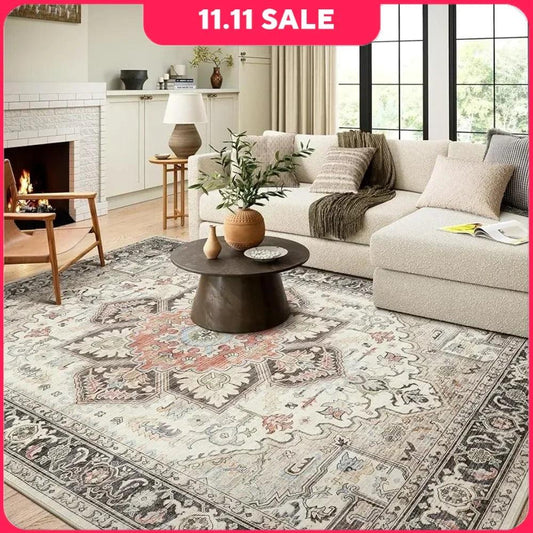 8*10, Area Rug Living Room Rugs - 9x12 Boho Soft Machine Washable Rug Oriental Vintage Floral Distressed Rug Floor Mats Carpet