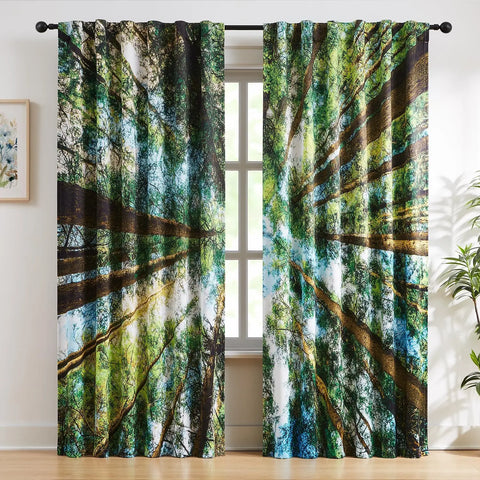 Metallic Tree Blackout Curtains Bedroom Length Living-Room Branch Print Curtain Panels Triple Weave Thermal Insulated Drapes