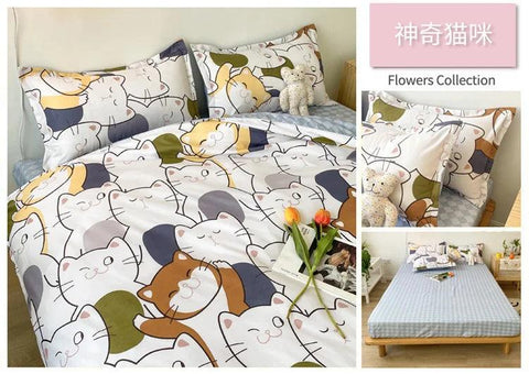 Cute Double Cotton Bedding Set with Four-Piece Linens, Pillowcase, Textile for Girl's Dormitory Bedclothes