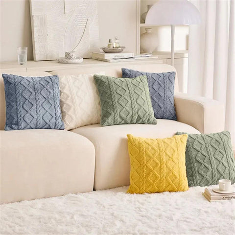 Olanly Twist Knitting Plush Pillow Cover 45x45 Vintage Knitted Pillow Case For Sofa Couch Cushion Cover Plush Pillowcase 50x50cm