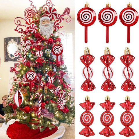 Christmas Lollipop Candy Cane Pendant Xmas Tree Hanging Ball Ornaments Christmas Decorations for Home New Year Gift 6pcs