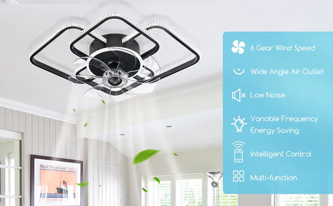 27" Ceiling Fans with Lights Remote Dimmable LED Light 6 Speed Adjustable Fan for Bedroom Living Room Decoration